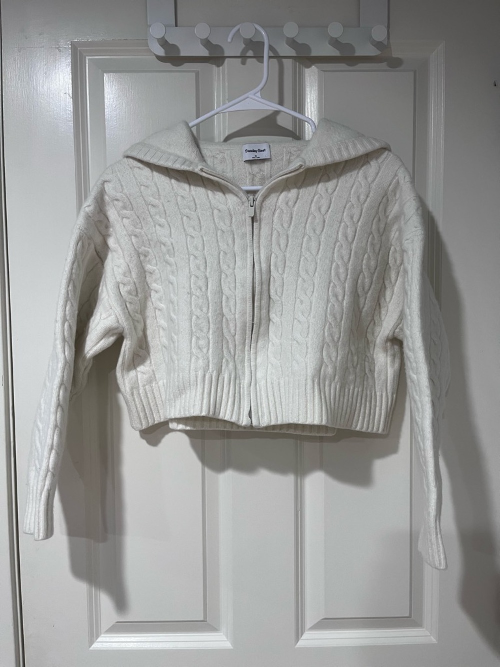 Sunday Best Cream Cable Zip-Front Hooded Cardigan